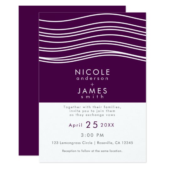 Plum Wine Purple & White Wave Chic Modern Wedding Card