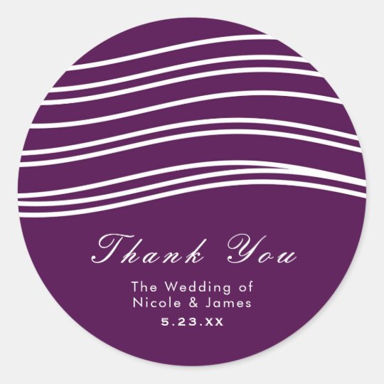 Plum Wine Purple & White Wave Chic Modern Wedding Classic Round Sticker