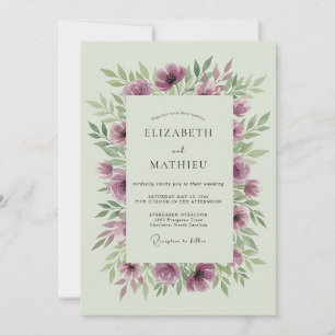 Plum Winsome Botanical Wedding Invitation