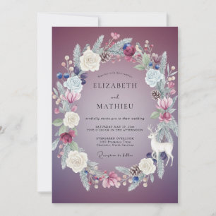 Plum Wintry Blossom Wedding Invitation