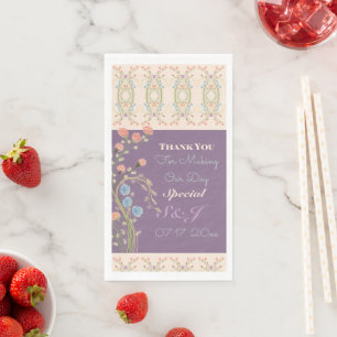 Plum With Pastel Artsy Floral Patterned Napkin