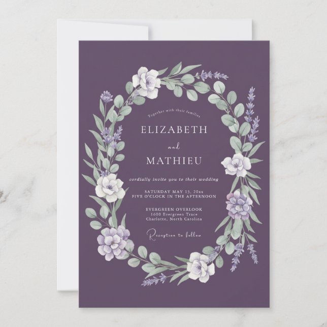 Plum Wreath Botanical Wedding Invitation (Front)