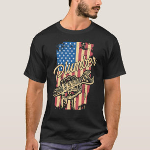 Plumber American Flag Plumbing Pipe Wrench Patriot T-Shirt