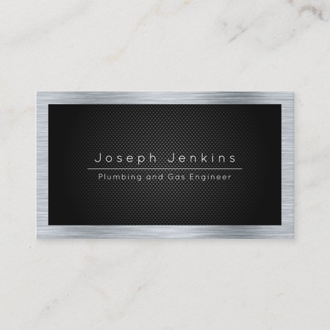 plumber black carbon fibre and silver metal p business card (Front)