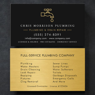 Plumber Black & Gold Metallic Minimalist Business Card