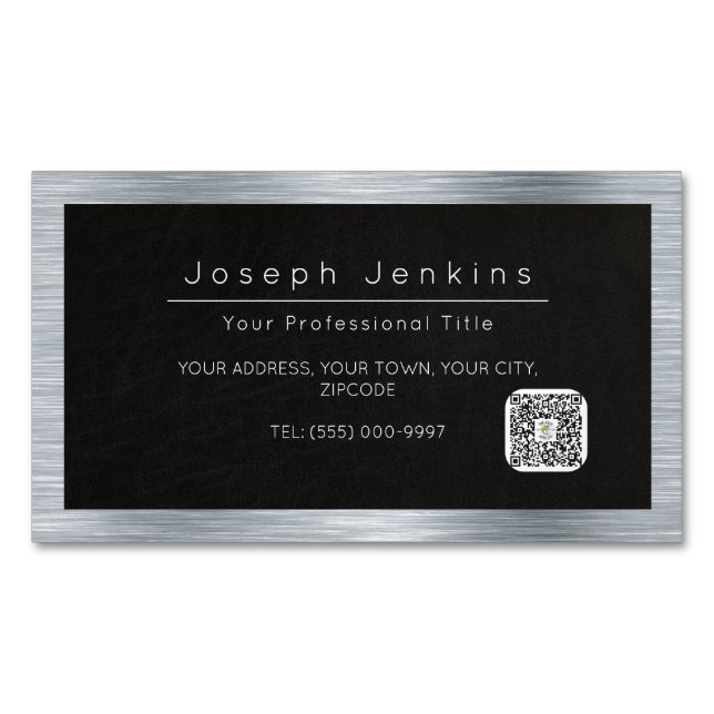plumber black leather and silver metal 	Magnetic business card (Front)