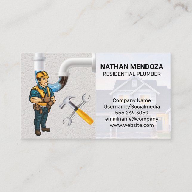 Plumber | Clogged Pipes | Wrenches Business Card (Front)