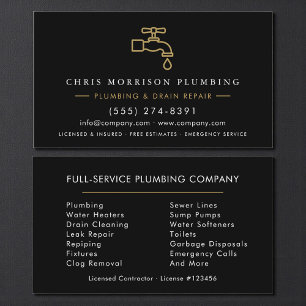 Plumber Dark Elegant Black & Gold Minimalist Business Card