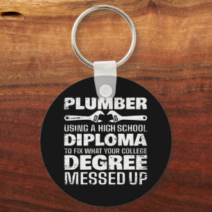 Plumber Diploma Degree Messed Up Keychain
