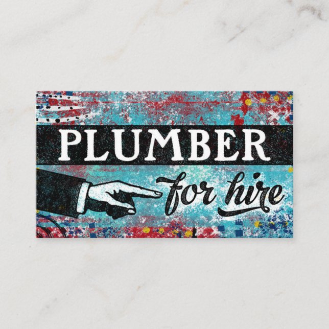 Plumber For Hire Business Cards - Blue Red (Front)