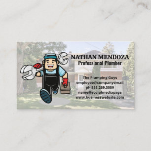 Plumber Holding Wrench   Residential Contractor Business Card