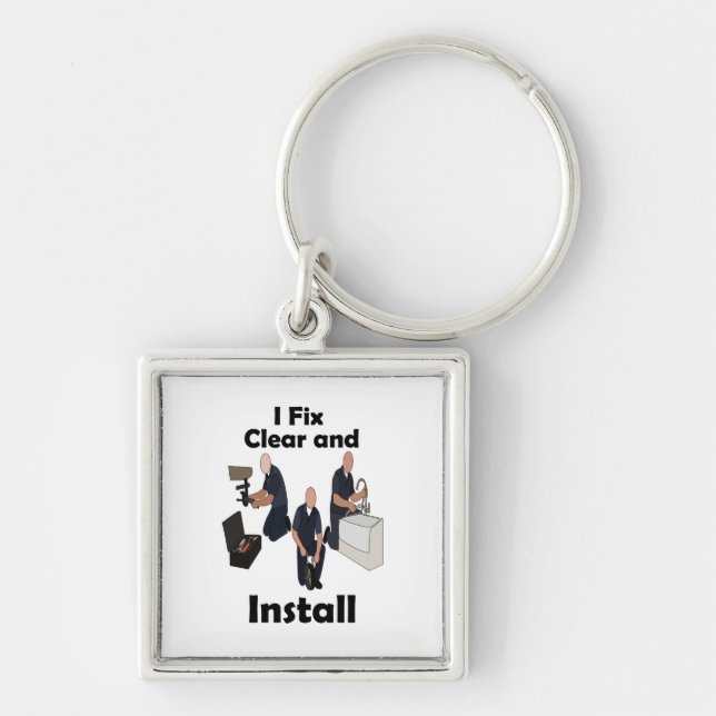 Plumber I Fix Clear Install Plumber Birthday Party Keychain (Front)
