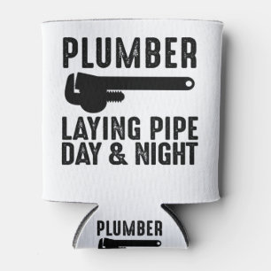 Plumber Laying Pipe Day & Night Can Cooler