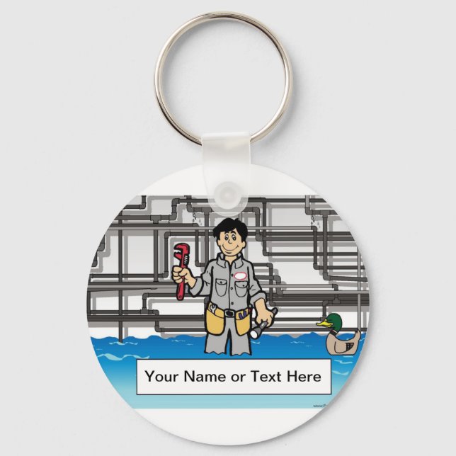 Plumber - Male Cartoon by PrintedPerfection.com  Keychain (Front)