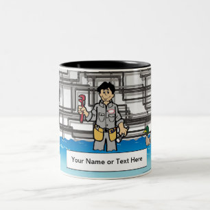 Plumber - Male Cartoon by PrintedPerfection.com Two-Tone Coffee Mug