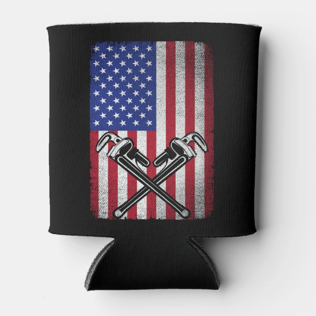 Plumber Patriotic Usa American Flag Plumbing Pipef Can Cooler (Front)