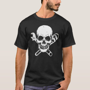 Plumber Pipe Fitter Wrench Skull Plumbing T-Shirt