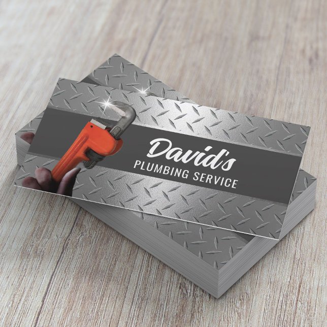 Plumber Pipe Wrench Metal Professional Plumbing Business Card (Creator Uploaded)