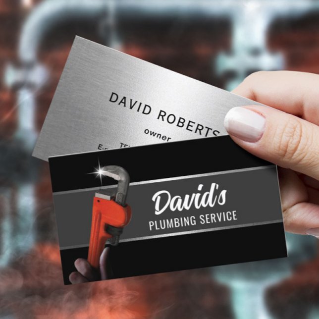 Plumber Pipe Wrench Professional Plumbing Black Business Card (Creator Uploaded)