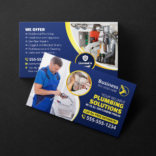 Plumber Plumbing Technician Contractor Blue Gold Business Card