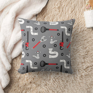 Plumber Plumbing Tool Patterned Grey Throw Pillow