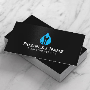 Plumber Professional Water Drop Tool Logo Black Business Card