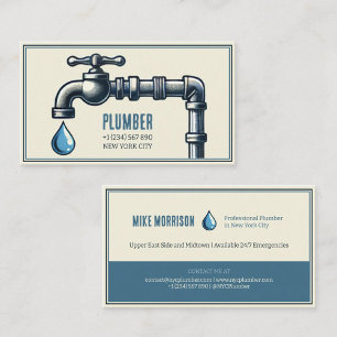 plumber repairs pipe tap water vintage business card