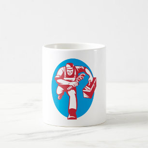 Plumber Running with Wrench and Toolbox Coffee Mug