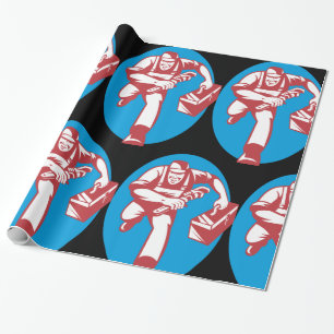 Plumber Running with Wrench and Toolbox Wrapping Paper