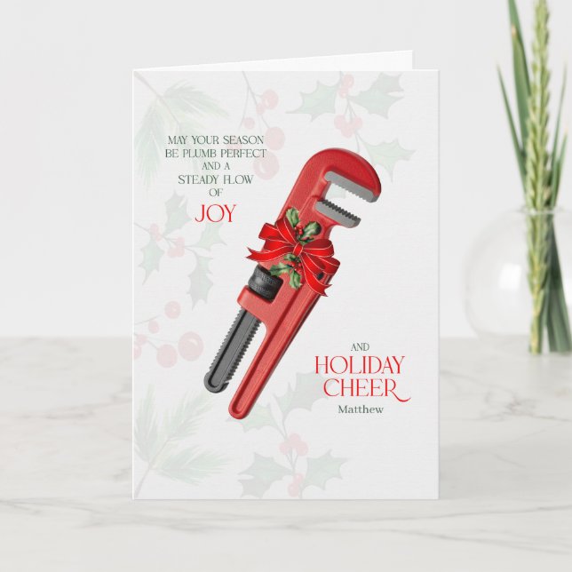 Plumber Steady Flow of Joy and Cheer with Name Holiday Card (Front)
