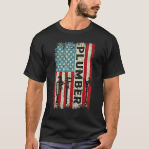 Plumber USA Flag Pipe Wrench Tradesman plumbing Pi T-Shirt