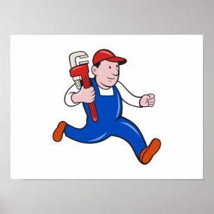 Plumber With Monkey Wrench Cartoon Poster
