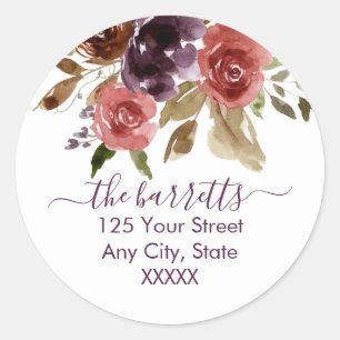 Plumberry Watercolor Return Address Classic Round Sticker