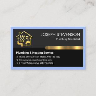 Plumber's Blue Frame Gold Tab  Business Card