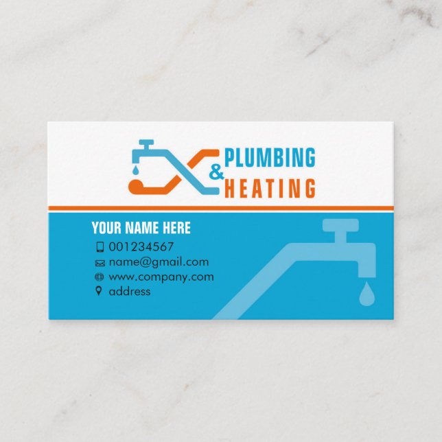 Plumbing and heating. Business card for handyman (Front)
