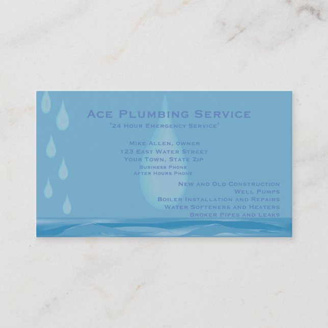 Plumbing and Heating Customizable Business Card (Front)