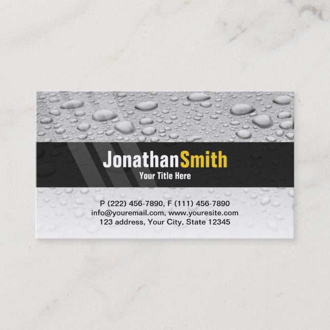 Plumbing business cards grey water drops (Front)