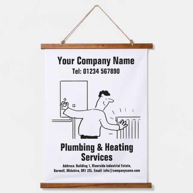 Plumbing & Heating Services Cartoon Design Hanging Hanging Tapestry (Front)