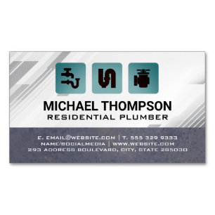Plumbing Pipes Icons   Blue Collar Magnetic Business Card
