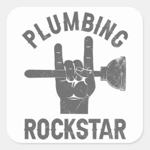 Plumbing rockstar, funny sign of the horns plunger square sticker
