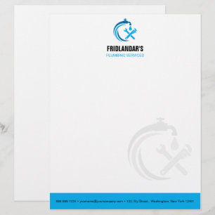 Plumbing Service Blue Water Drop Logo Plumber Letterhead