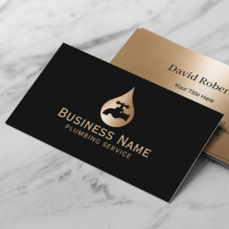 Plumbing Service Gold Water Drop Logo Plumber Business Card