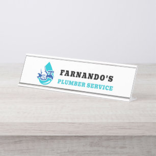 Plumbing Service Water Drop Logo Plumber Business Desk Name Plate