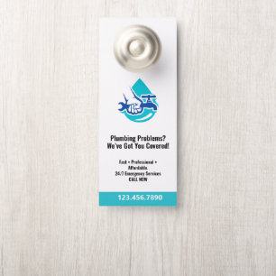 Plumbing Service Water Drop Logo Plumber Business Door Hanger