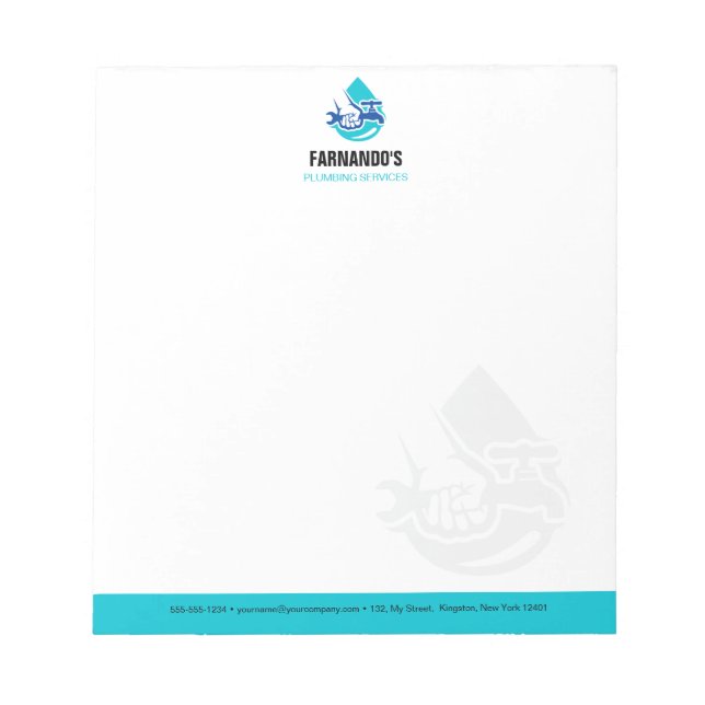 Plumbing Service Water Drop Logo Plumber Business Notepad (Front)