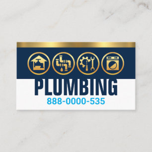 Plumbing Silhouette On Blue Layer Gold Stripe Business Card
