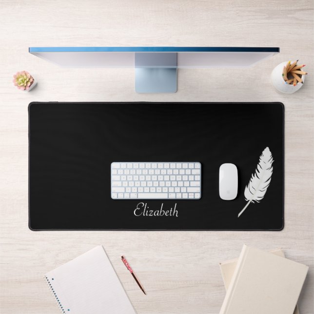 Plume blanche cygne et calligraphie script sur fon (Bureau 1)