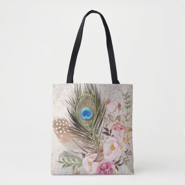 Plume chic tribale de paon de Boho et sac (Devant)