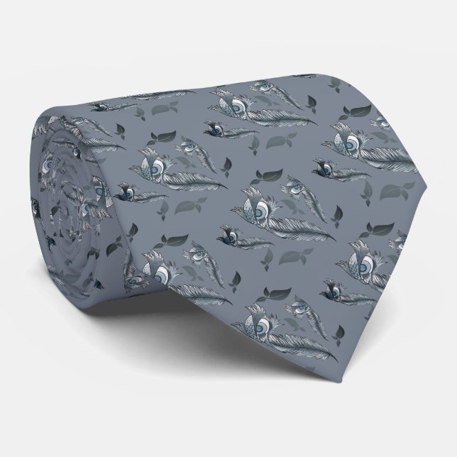 Plume de hibou couleurs bleu-gris Cravate (Roulé)
