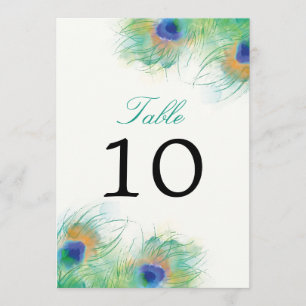 Plume de paon aquarelle sarcelle   Numéro de table